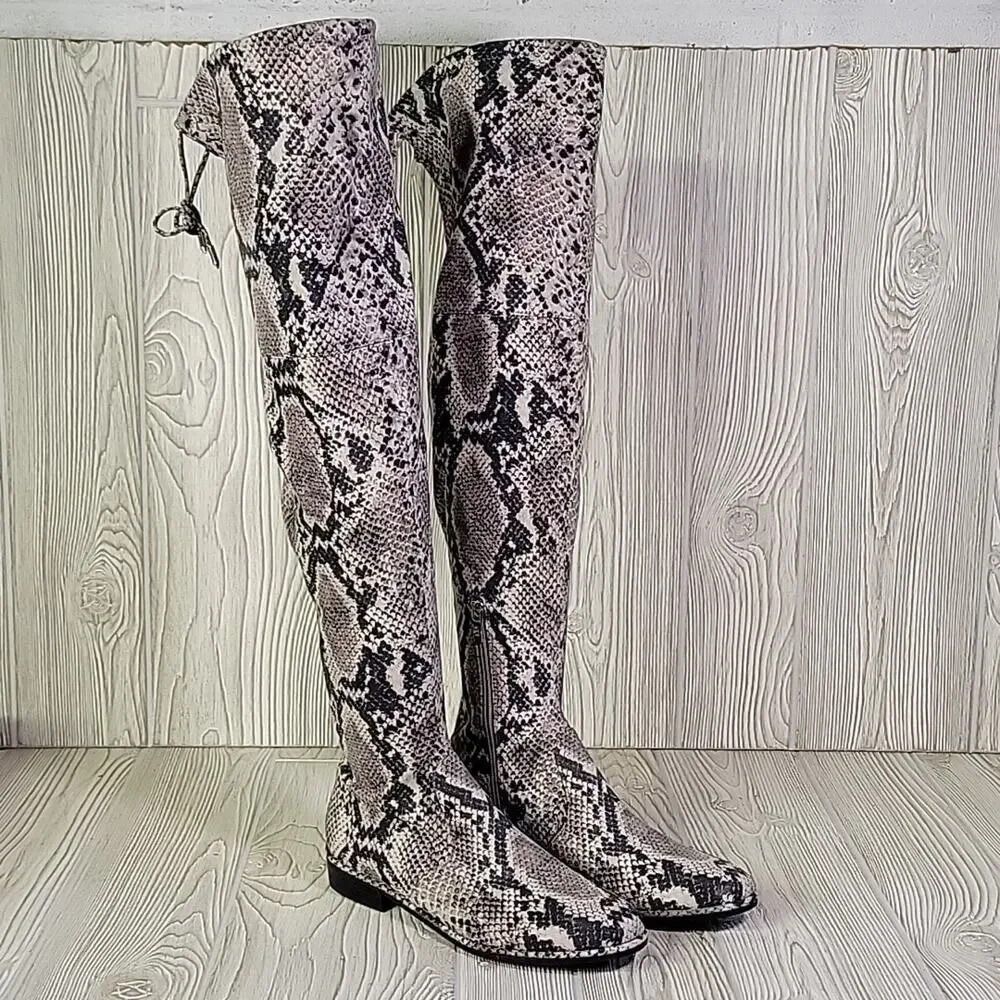 Marc Fisher Grey Snakeprint Knee High Zip Up Boots Womens Size 7 NEW